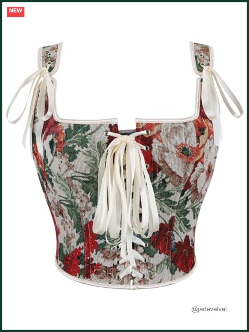 Renaissance Floral Corset Top Overbust Bustier Lace-Up Ren Faire
